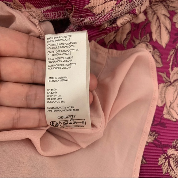 Anthropology Floral Pink Mini Babydoll Dress with Puff Sleeves Size L - Picture 11 of 16